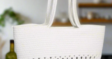 White & Gray Woven Tote Bag with Loop Detailing