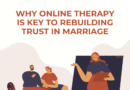 image showing a couple and screen is shown in which a person is shown to highlight the concept of online therapy for couples