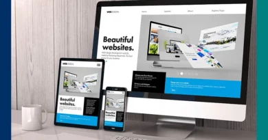 Responsive website design displayed on desktop, tablet, and smartphone, showcasing a clean and modern interface.