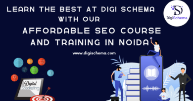 image shows Learn The Best At Digi Schema with Our Affordable SEO Course And Training In Noida and Digi Schema logo and contact details