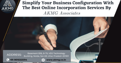 image shows Simplify Your Business Configuration With The Best Online Incorporation Services By AKMG Associates and AKMG logo and contact information