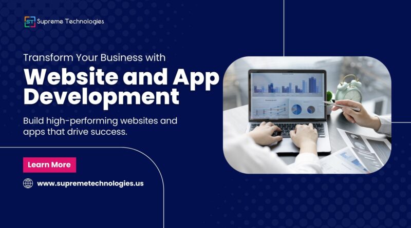 A modern website and mobile app displayed on multiple devices, showcasing a seamless and user-friendly interface, symbolizing expert website and app development.