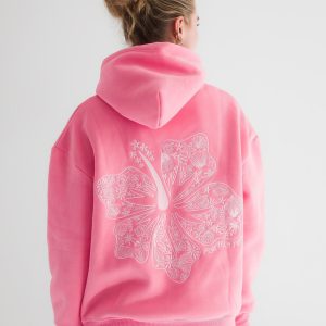 Pink palm puff hoodie